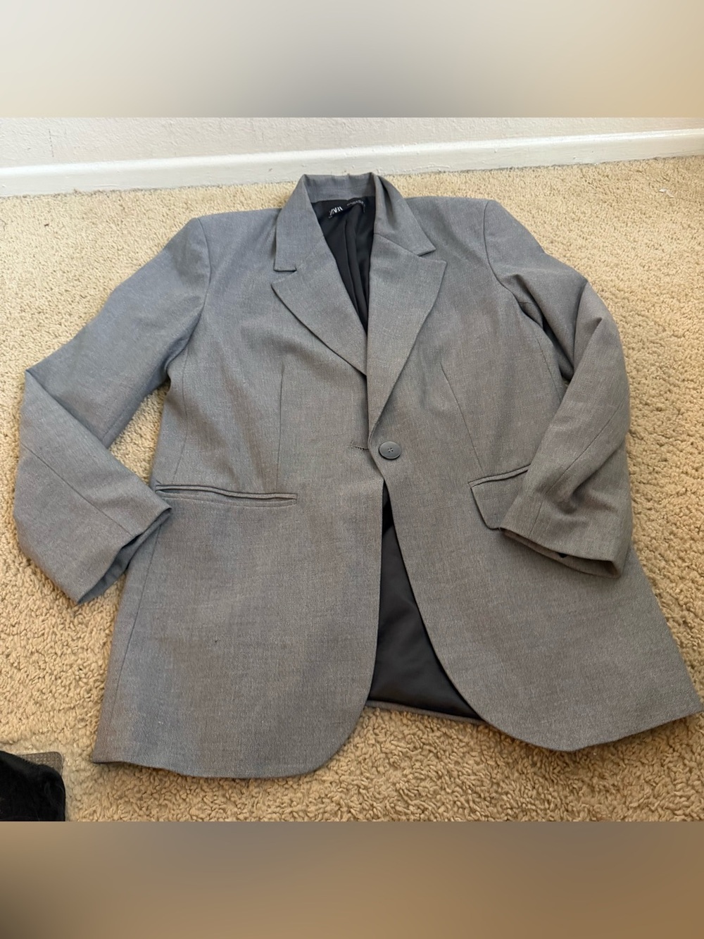 Zara Light Gray Single-Button Oversized Blazer